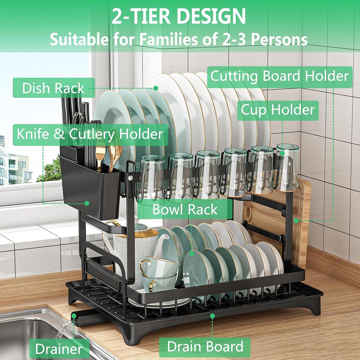 2 Tier Dish Drying Rack For Ki - đánh giá và giá Kitchen Appliances Large